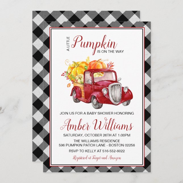 Red Truck Herbst Pumpkin Babydusche Einladung (Vorne/Hinten)