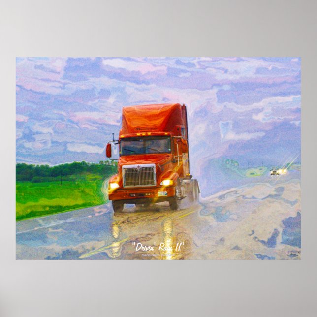 Red Truck Highway Driving in the Rain Art Poster 4 (Vorne)