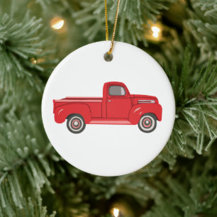 Red Truck Illustration Art Keramik Ornament