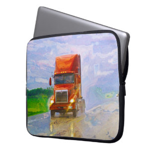 Red Truck in Rain LKW Fahrer's Art Laptop Schlauch Laptopschutzhülle