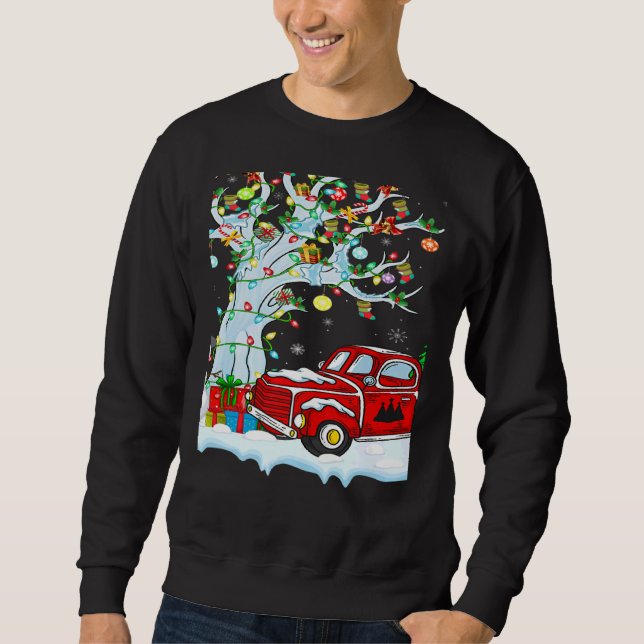 Red Truck Lights Xmas Tree Snowman Red Truck Chris Sweatshirt (Vorderseite)