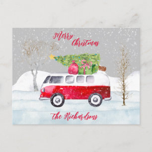 Red Truck Merry Christmas Gray Postkarte