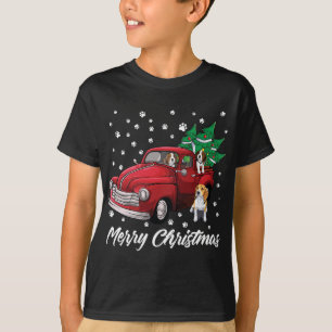 Red Truck Merry Christmas Tree Beagle Dog Christma T-Shirt
