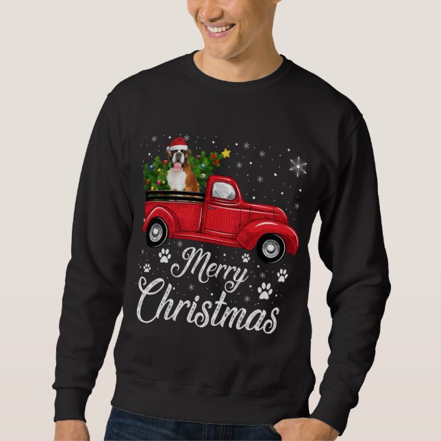 Red Truck Merry Christmas Tree Boxer Dog Weihnacht Sweatshirt (Vorderseite)