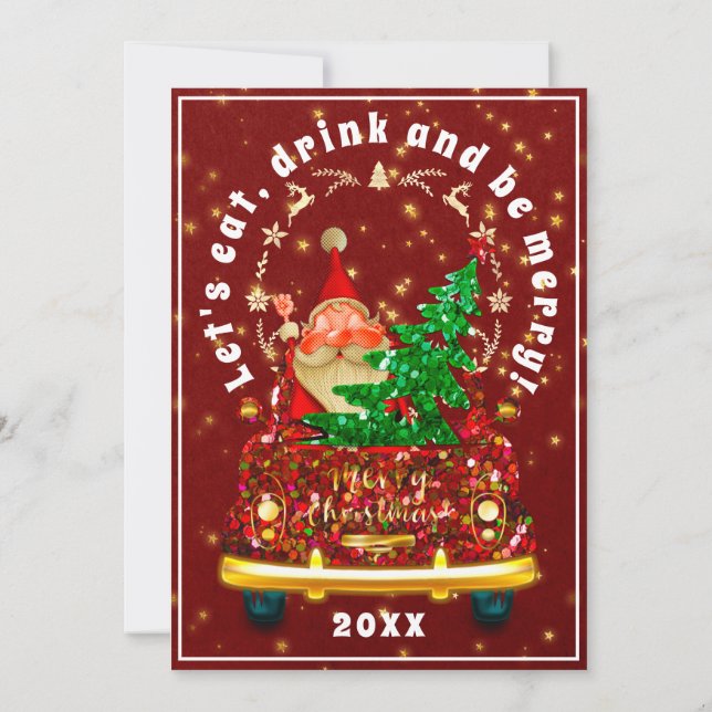 Red Truck Merry Christmas Tree Brunch Burgundy Einladung (Rückseite)