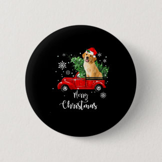 Red Truck Merry Christmas Tree Golden Retriever Ch Button
