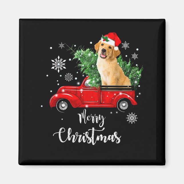 Red Truck Merry Christmas Tree Golden Retriever Ch Magnet (Vorne)