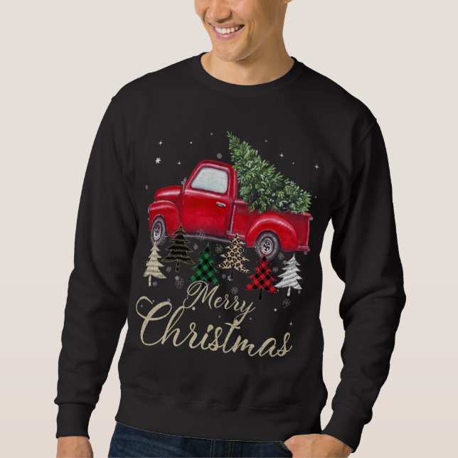 Red Truck mit Buffalo Kariert und Leopard Weihnach Sweatshirt (Vorderseite)