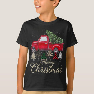 Red Truck mit Buffalo Kariert und Leopard Weihnach T-Shirt