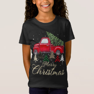 Red Truck mit Buffalo Kariert und Leopard Weihnach T-Shirt