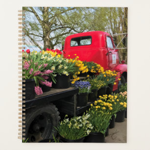 Red Truck mit Frühlingsblumen & Regenbogen Planer