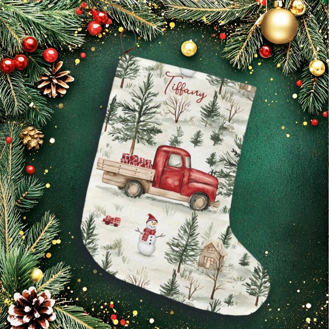 Red Truck mit Geschenken und Schneemann Großer Weihnachtsstrumpf (Von Creator hochgeladen)
