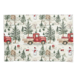 Red Truck mit Geschenken und Schneemann Kissenbezug