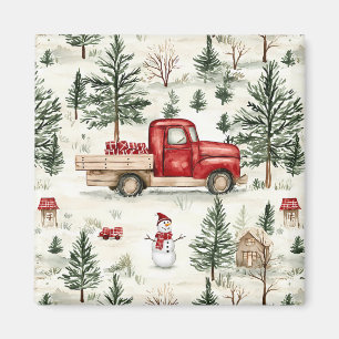 Red Truck mit Geschenken und Schneemann Magnet