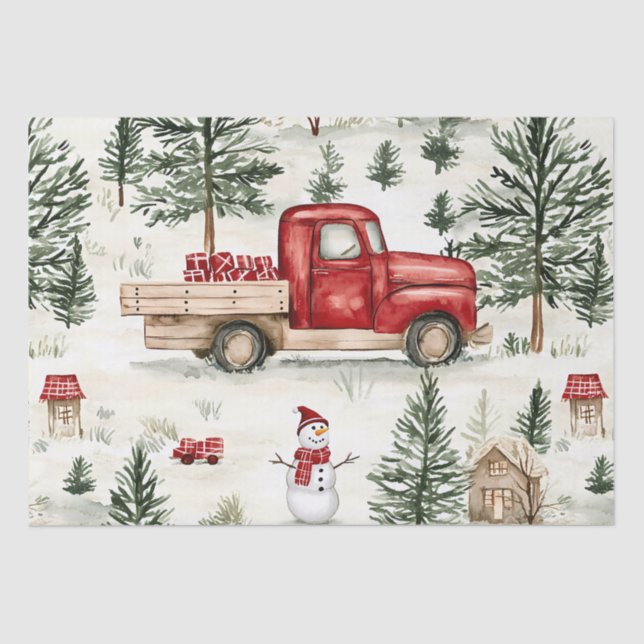 Red Truck mit Geschenken und Schneemann Seidenpapier (Vorderseite)