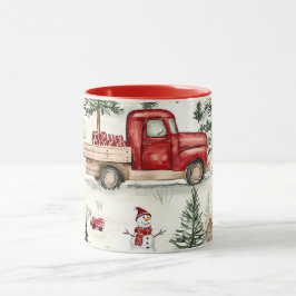 Red Truck mit Geschenken und Schneemann Tasse