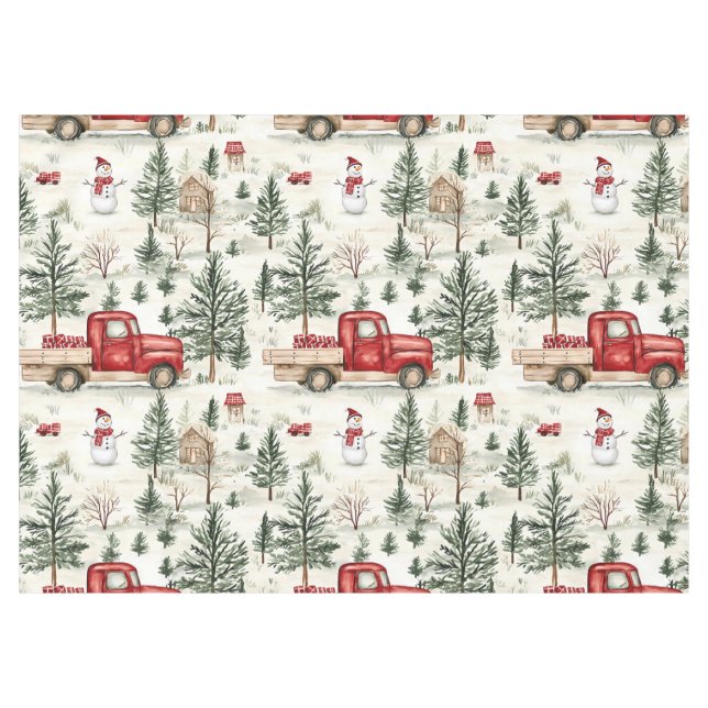 Red Truck mit Geschenken und Snowman Medium Tischdecke (Vorderseite (Horizontal))