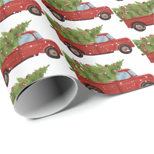 Red Truck mit Weihnachtsbaum Geschenkpapier (Rolleneckpunkt)