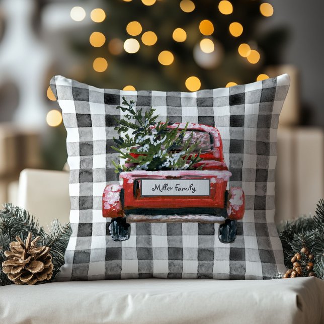 Red Truck Personalisierter Weihnachtsbaum Kissen (Von Creator hochgeladen)