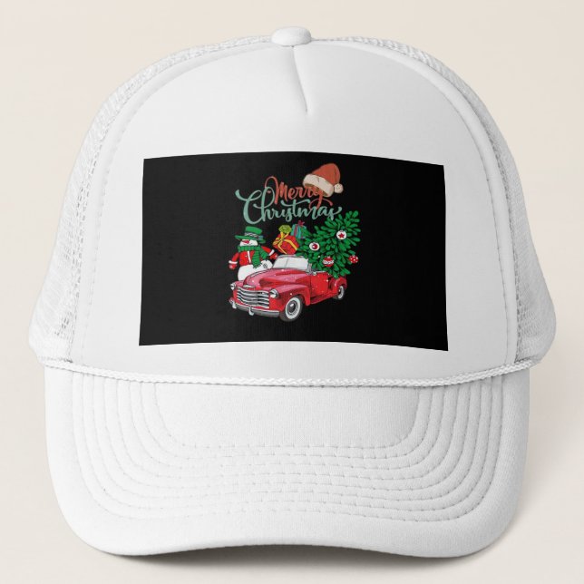 Red Truck Pickup Christmas Tree Merry Christmas Sn Truckerkappe (Vorderseite)