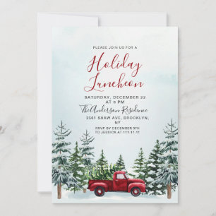 Red Truck Pine Tree Weihnachtsfeiertag Mittagessen Einladung