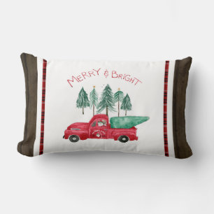 Red Truck Rustic Merry Bright Kariert Gnome Farm Lendenkissen
