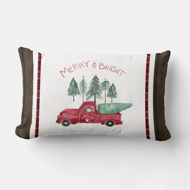 Red Truck Rustic Merry Bright Kariert Gnome Farm Lendenkissen (Vorderseite)