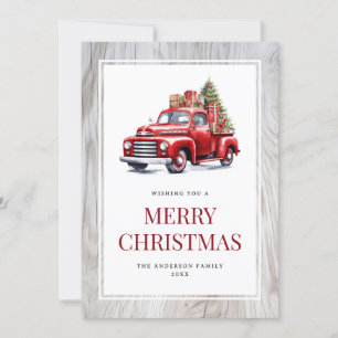 Red Truck Tree Rustic Wood Frohe Weihnachtskarte Feiertagskarte