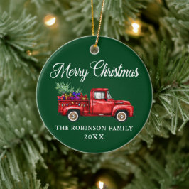 Red Truck Tree spendet fröhliches Weihnachtsnachts Keramik Ornament