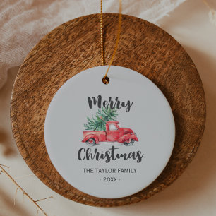 Red Truck und Baum Frohe Weihnachtsfeiertage Keramik Ornament