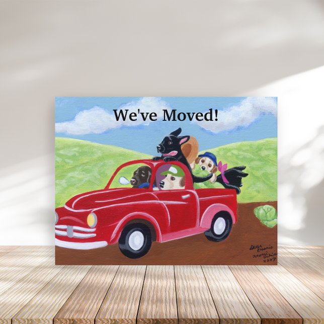 Red Truck und Labrador Neue Adresse Ankündigungspostkarte (Red Truck Labs Design New Address Announcement Postcard for Labrador Owners.  Moving Announcement.)