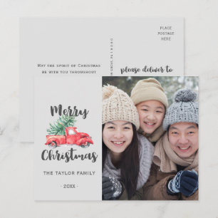 Red Truck und Tree Weihnachts-Foto Feiertagspostkarte