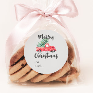 Red Truck und Tree Weihnachtsgeschenk Name Runder Aufkleber
