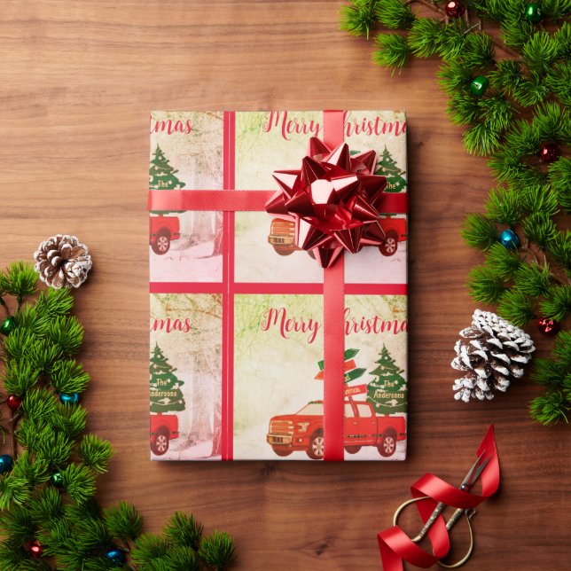 Red Truck Vintag Rustic Retro Frohe Weihnachten Geschenkpapier (Feiertagsgeschenk)