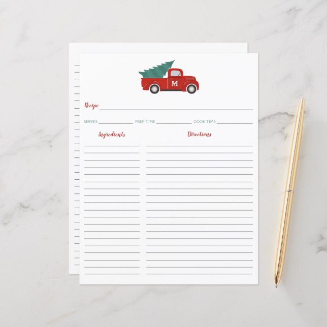 Red Truck Weihnachts Rezept Card Binder Beilage (Vorderseite/Rückseite Beispiel)