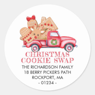 Red Truck Weihnachts-Rücksendeadresse Runder Aufkleber