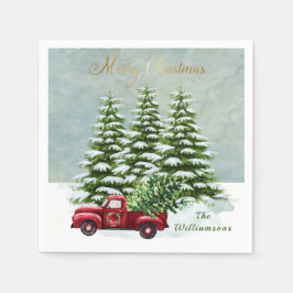 Red Truck Weihnachtsbaum Schnee Serviette