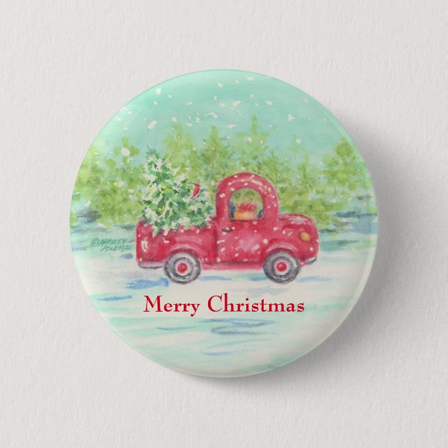 Red Truck Weihnachtsknopf Button (Vorderseite)