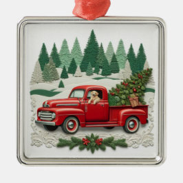 Red Truck with Christmas Tree  Ornament Aus Metall