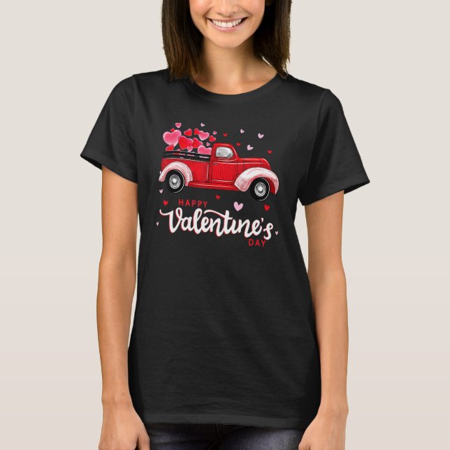 Red Truck With Hearts Happy Valentine's Day For Wo T-Shirt (Vorderseite)