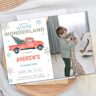 Red Truck Wonderland Geburtstagseinladungen mit Fo Einladung