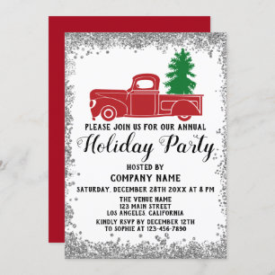 Red Truck Xmas Tree Company Holiday Party Silver Einladung