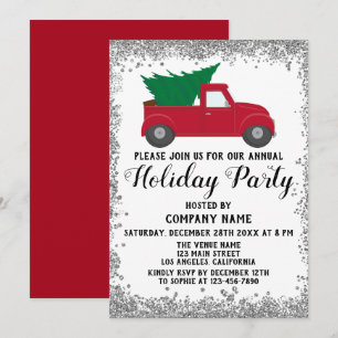 Red Truck Xmas Tree Company Holiday Party Silver Einladung