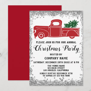 Red Truck Xmas Tree Company Weihnachten Party Silv Einladung