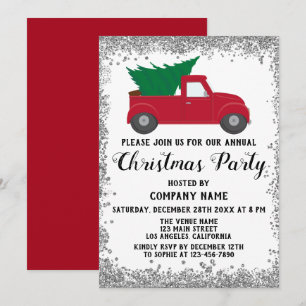 Red Truck Xmas Tree Company Weihnachten Party Silv Einladung