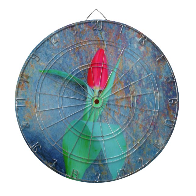 Red Tulip auf Blue Gray Slate Dartscheibe (vorne)