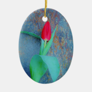 Red Tulip auf Blue Gray Slate Keramikornament