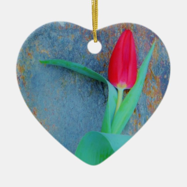 Red Tulip auf Blue Gray Slate Keramikornament (Vorne)