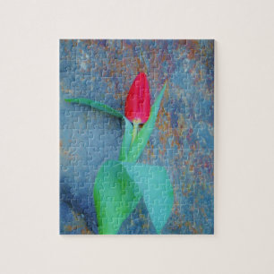 Red Tulip auf Blue Gray Slate Puzzle