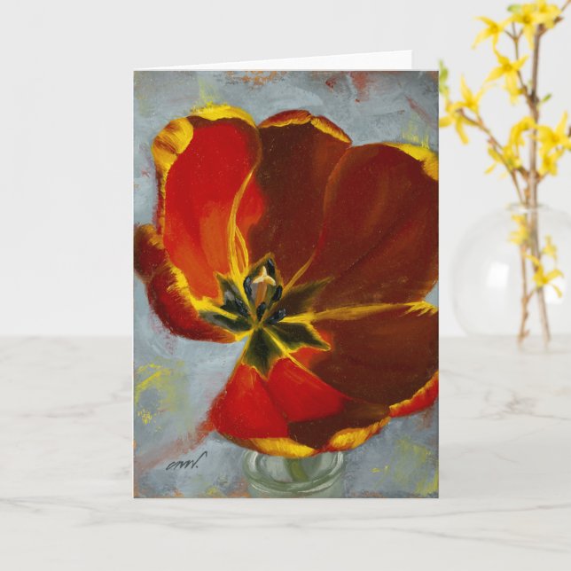Red Tulip Blank Greeting und Notecard Karte (Gelbe Blume)